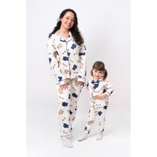 Bolly Baby Pamuk Anne Bebek Çocuk Pijama Takımı Kruvaze Yaka Düğme Detaylı Pijama Takımı