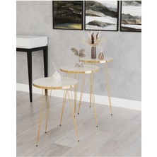 Wood Aria Zigon Sehpa, Gold Tel Ayak Sehpa, Gold Zigon Sehpa, 3lü Zigon Sehpa, Gold Sehpa, Altın Rengi