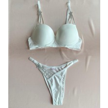 Sln Store Yıldız Taşlı Beyaz Sütyen Takımı