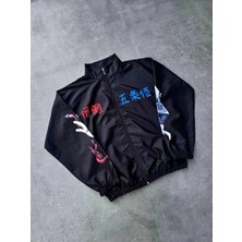 Tarz Yeri Fermuarlı Dijital Baskılı Rüzgarlık - Siyah