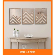 Bir Lazer 3 Adet Rustik Boho Ahşap Duvar Sanatı - Geometrik Dağ ve Güneş Heykelleri, 3'lü Set