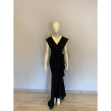 Modakyra Kadın Krep Kumaş Yaka Eteği Volanlı Abiye Elbise (Renkli)