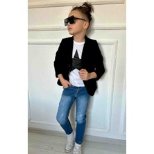 Poyraz Fashion Kids Erkek Çocuk Kot Pantalon Ceket ve Tişört Takım Bayramlık Kombin