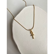 Arsaley Collection Taşlı Ank Charm Yılan Zincir 45 cm Altın Kaplama Gold Kolye