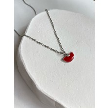 Arsaley Collection Gümüş Mini Kırmızı Yelpaze Charm 45 cm Çelik Kolye