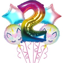 Gökkuşağı Unicorn 2 Yaş Folyo Balon 5 Li Set