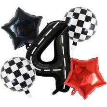 Siyah Yarış Pisti Damalı 4 Yaş Folyo Balon Set