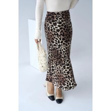 Fevien Midi Saten Etek - Leopar