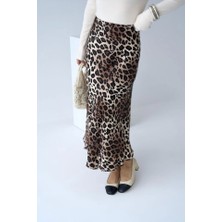 Fevien Midi Saten Etek - Leopar