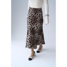 Fevien Midi Saten Etek - Leopar