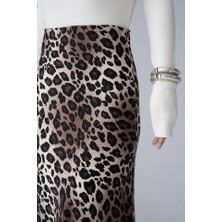 Fevien Midi Saten Etek - Leopar