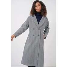 9113 Oversize Geniş Kesim Yünlü Uzun Kaşe Kaban  F.lacivert