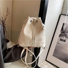 Trendy Chic Krem Rengi Kendinden Desenli Sırt ve Omuz Çantası