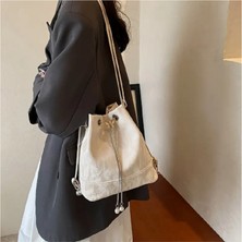 Trendy Chic Krem Rengi Kendinden Desenli Sırt ve Omuz Çantası