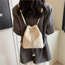 Trendy Chic Krem Rengi Kendinden Desenli Sırt ve Omuz Çantası