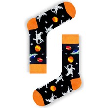 Carnaval Socks Mars Astranot Uzay Gemisi Turuncu Desenli Renkli Çorap