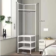 Metal Beyaz Köşe Elbise Kıyafet Askılığı  Ayaklı Konfeksiyon Askılık 1083-CN