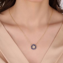 Baguette Kesim Zirconia Safir Kolye, Zirkon Safir Kolye, 18 Ayar Altın Kaplama Kolye, 925 Ayar Gümüş Kolye