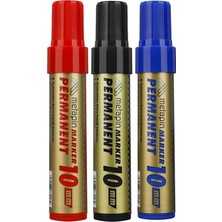 Metapin Permanent Markör Kesik Uçlu Koli Kalemi 10 mm 3 Lü Set Kırmızı Siyah Mavi