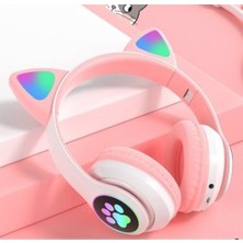 Kedi Figürlü Bluetooth Kulaklık Pembe Renkli