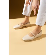 Pembe Potin Küt Burun Inci Detaylı Tek Bant Hafif Rahat Kalıp Kadın Babet 81-119-25