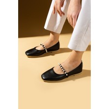 Pembe Potin Küt Burun Inci Detaylı Tek Bant Hafif Rahat Kalıp Kadın Babet 81-119-25