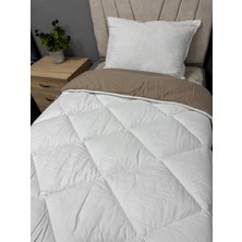 Clasy %100 Pamuk Ranforce Çift Kişilik Yorgan Çift Taraflı Sütlü Kahve-Beyaz Düz Desenli Kapitoneli