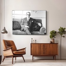Zera Wall Mustafa Kemal Atatürk Siyah Beyaz Cam Tablo- Ev ve Ofis Dekorasyonu- Modern-Atatürk
