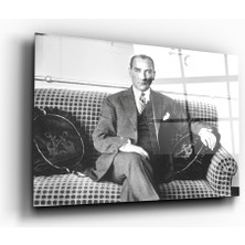 Zera Wall Mustafa Kemal Atatürk Siyah Beyaz Cam Tablo- Ev ve Ofis Dekorasyonu- Modern-Atatürk