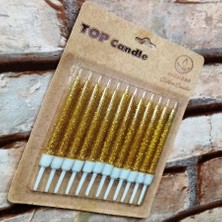 Gold Bırthday Candle Vıp Parlak Altın Metalik Simli Altın Pasta Mumu 12 Adet Altın Doğum Günü Mumu