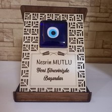 Kişiye Özel Dekoratif Nazar Boncuklu Ahşap Plaket