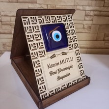 Kişiye Özel Dekoratif Nazar Boncuklu Ahşap Plaket