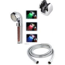 Ozcmax Renk Değiştiren LED Işıklı Duş Başlığı Seti - Hortum Askı Seti (Pilsiz- Elektriksiz)