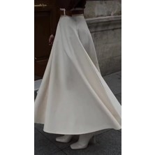 Hot Fashıon Kadın Kemerli Pamuk Gabardin Maxi Boy Etek