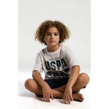 Erkek Çocuk Krem Bermuda Takım