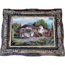 Hasyılmaz Denizli Konağı Adlı Iran Tebriz Halı Tablo 95 x 74 cm  - Duvar Halı Kilim Tablo