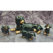 Es Dekor 4'lü Siyah Porselen Köpek Ailesi Anne 10CM , Yavrular 3'er cm
