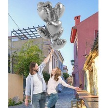 Home Gümüş Kalp Şekilli Uçan Balon Folyo 10 Adet
