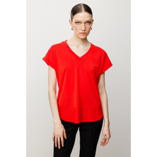 51475 Onteks V Yaka Kısa Kol Bluz