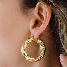 Necati Gün Çizgili Bombeli Halka Gümüş Küpe