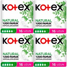 Kotex Natural Uzun Hijyenik Ped 16'lı Pamuklu Yüksek Emicilik ve Konfor Sunar