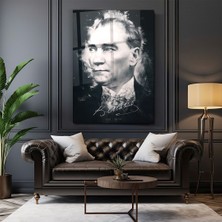 Zera Wall Mustafa Kemal Atatürk Siyah Beyaz Illüstrasyon Tasarım Cam Tablo- Ev ve Ofis Dekorasyonu- Modern-Atatürk