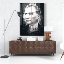 Zera Wall Mustafa Kemal Atatürk Siyah Beyaz Illüstrasyon Tasarım Cam Tablo- Ev ve Ofis Dekorasyonu- Modern-Atatürk