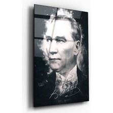 Zera Wall Mustafa Kemal Atatürk Siyah Beyaz Illüstrasyon Tasarım Cam Tablo- Ev ve Ofis Dekorasyonu- Modern-Atatürk