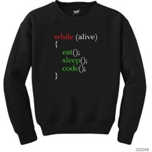 Eat Sleep Code Yazılımcı Siyah Sweatshirt