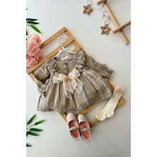 Miniğimin Cicileri Organik Pamuk Müslin Fiyonk Detaylı Çoraplı Kız çocuk elbise - Pastel Yeşil