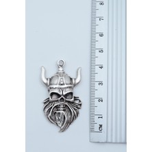 Viking Sakallı Kuru Kafa Gümüş Kaplama Düz Zincir Kolye