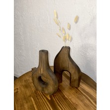 O&a Wood Doğal Ahşap Dekoratif Ikili Takım Biblo Vazo Ceviz