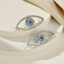 Cappadocean 2'li Set Vintage Nazar Boncuğu Saç Tokaları, Şık Bohem Tarzı Alaşım Tokalar, Taşlı Vurgular, Oyma Oval Tasarım - 6.1*2.79 Cm, Saç Tokaları