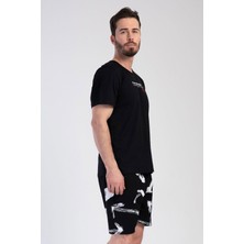 Vienetta Siyah Erkek Kısa Kollu  Şortlu Pijama Takımı